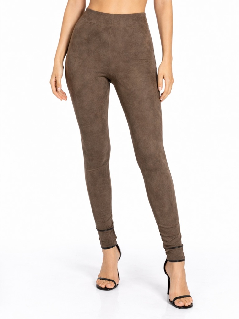 AKIRA Brown Faux Suede Leggings High Waist Zip Ankle Pants Size Small